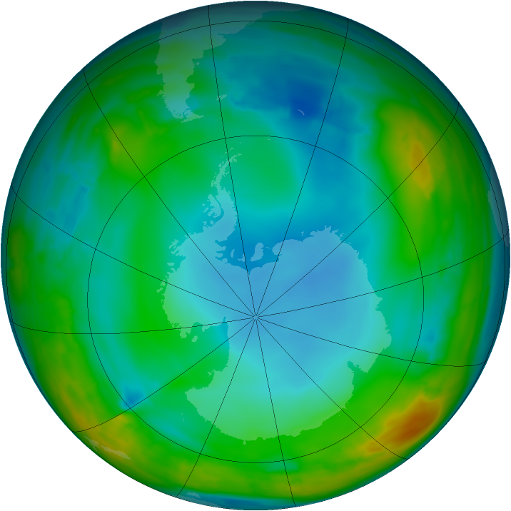 Antarctic ozone map for 02 July 2014
